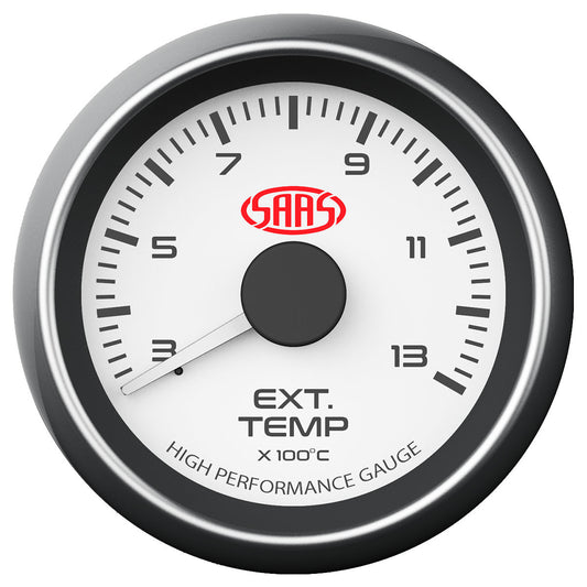 SAAS Exhaust Temp Gauge 300°-1300° 52mm White Muscle Series (SG-EXT52W)