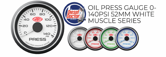 SAAS OIL PRESSURE GAUGE 52MM 2" 0-140PSI WHITE FACE