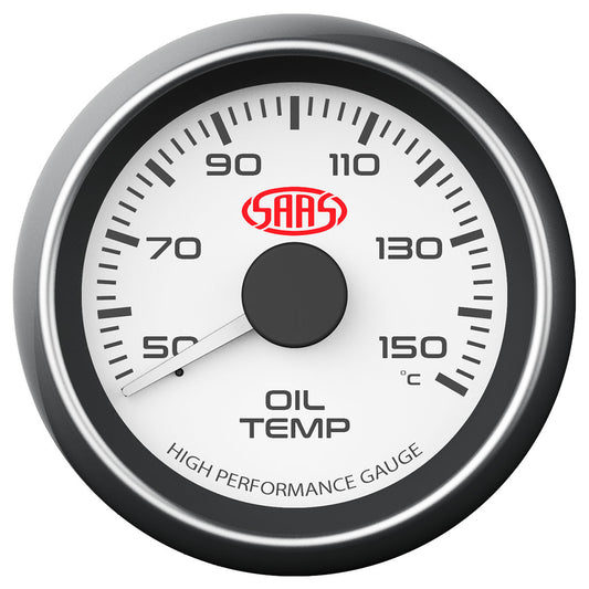 SAAS Oil Temp Gauge 50°-150° 52mm White Muscle Series (SG-OT52W)