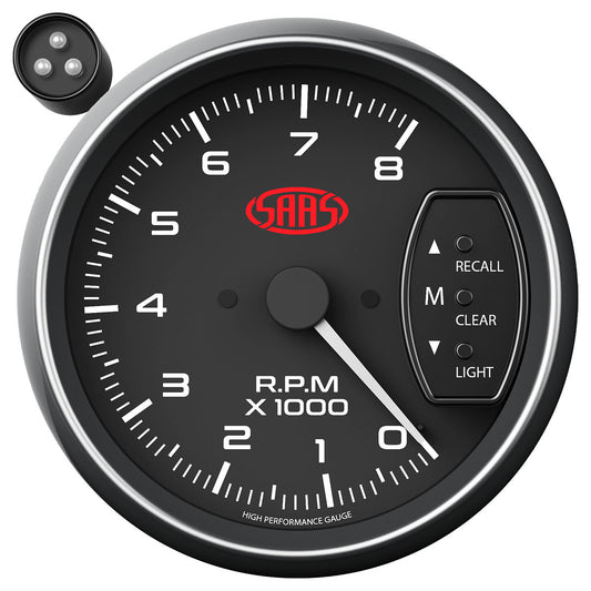 SAAS Tachometer 0-8K Shiftlite 3-3/4 Black Muscle Series (SG-TAC334B)