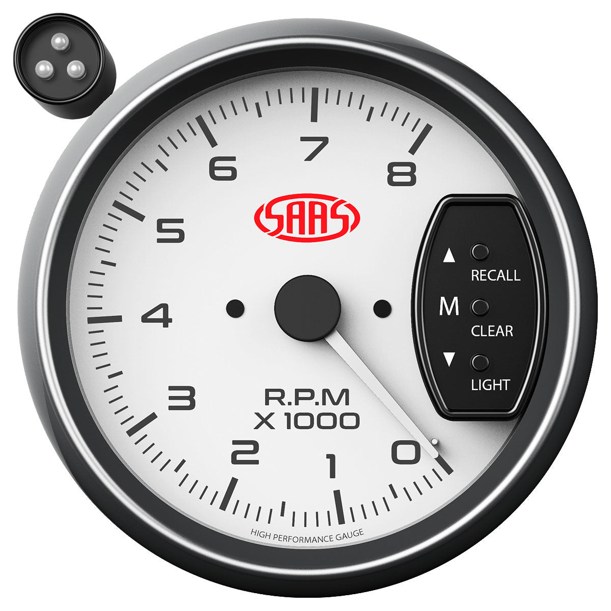 SAAS Tachometer 0-8K Shiftlite 3-3/4 White Muscle Series (SG-TAC334W)