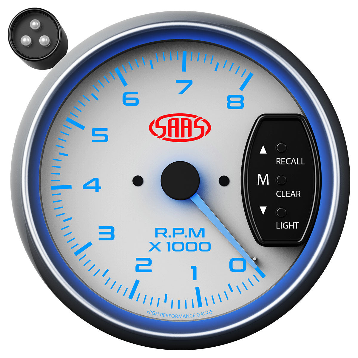 SAAS Tachometer 0-8K Shiftlite 3-3/4 White Muscle Series (SG-TAC334W)