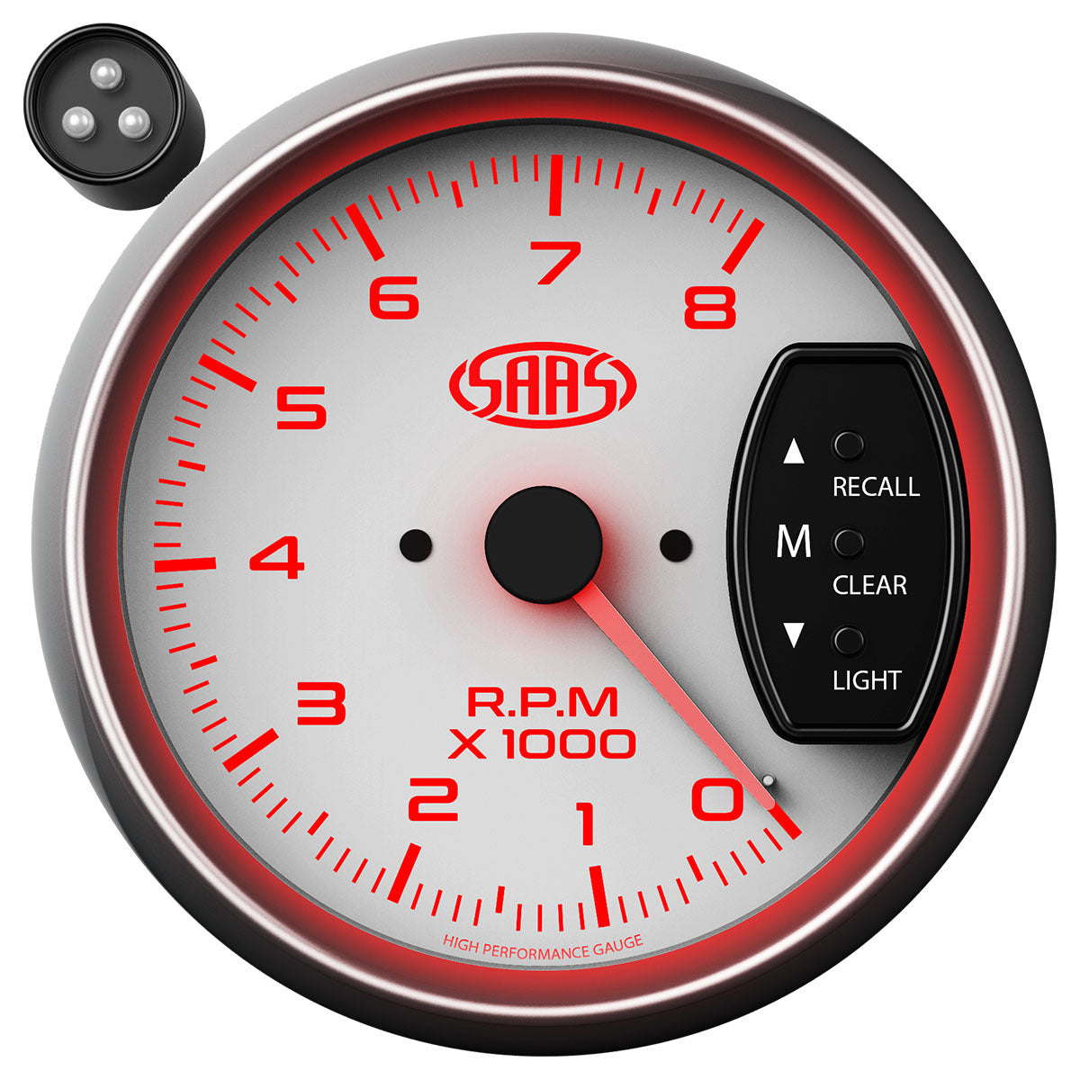 SAAS Tachometer 0-8K Shiftlite 3-3/4 White Muscle Series (SG-TAC334W)
