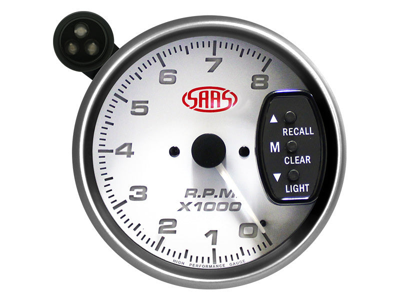 SAAS Tachometer 0-8K Shiftlite 3-3/4 White Muscle Series (SG-TAC334W)