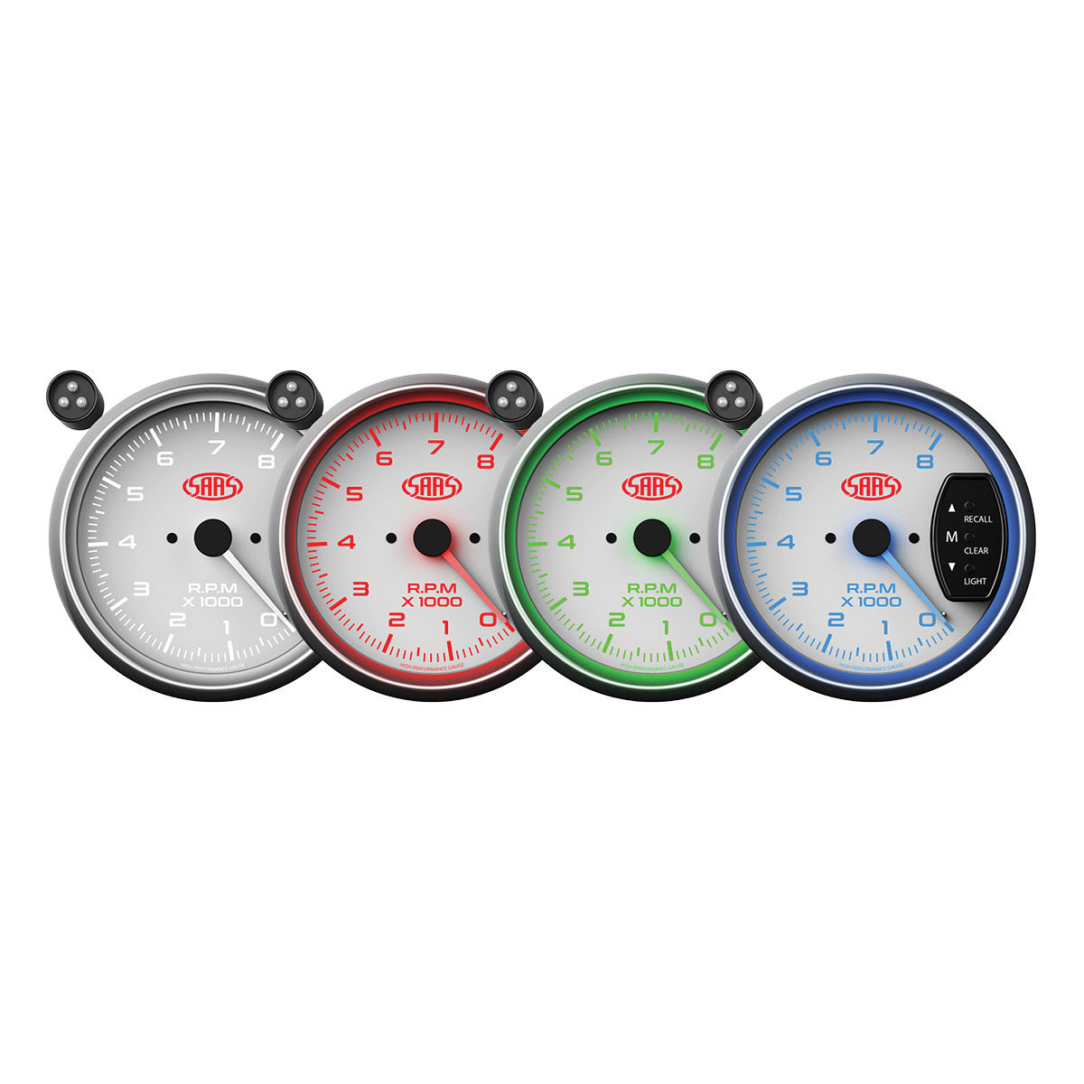 SAAS Tachometer 0-8K Shiftlite 3-3/4 White Muscle Series (SG-TAC334W)