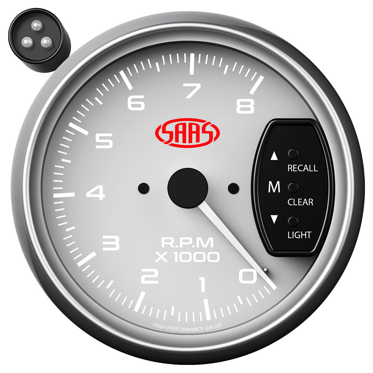 SAAS Tachometer 0-8K Shiftlite 3-3/4 White Muscle Series (SG-TAC334W)
