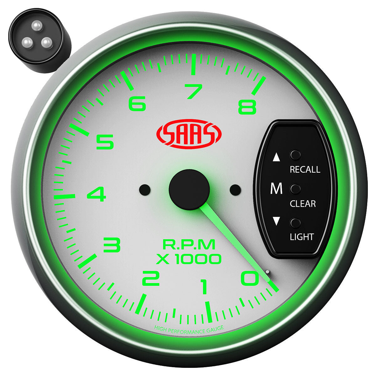 SAAS Tachometer 0-8K Shiftlite 3-3/4 White Muscle Series (SG-TAC334W)