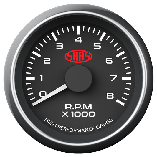 SAAS Tachometer 0-8K 52mm Black Muscle Series (SG-TAC52B)