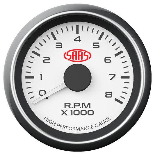 SAAS Tachometer 0-8K 52mm White Muscle Series (SG-TAC52W)