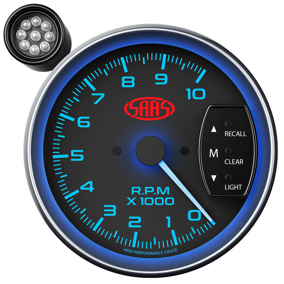 SAAS Tachometer 0-10K Shiftlite 5" Black Muscle Series (SG-TAC5B0