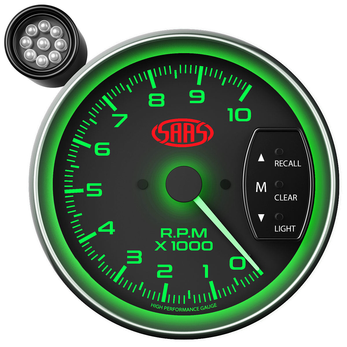 SAAS Tachometer 0-10K Shiftlite 5" Black Muscle Series (SG-TAC5B0