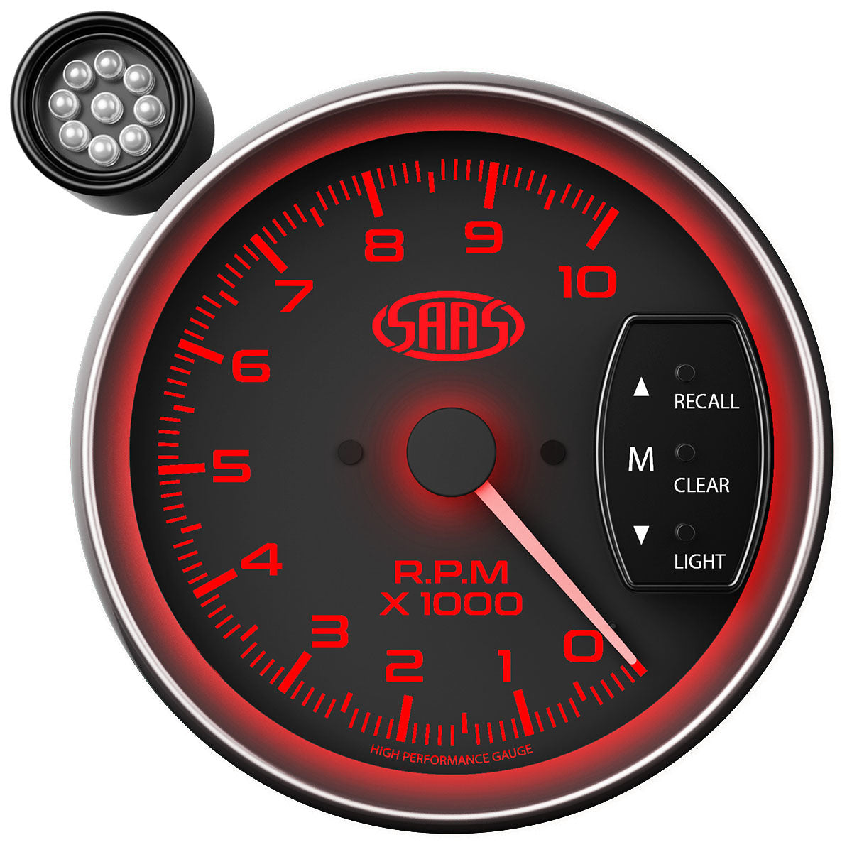 SAAS Tachometer 0-10K Shiftlite 5" Black Muscle Series (SG-TAC5B0