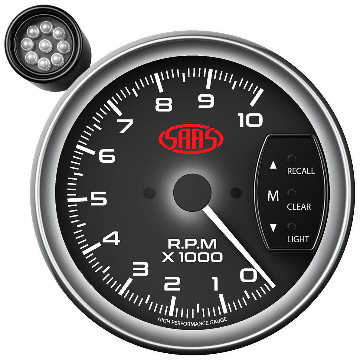 SAAS Tachometer 0-10K Shiftlite 5" Black Muscle Series (SG-TAC5B0