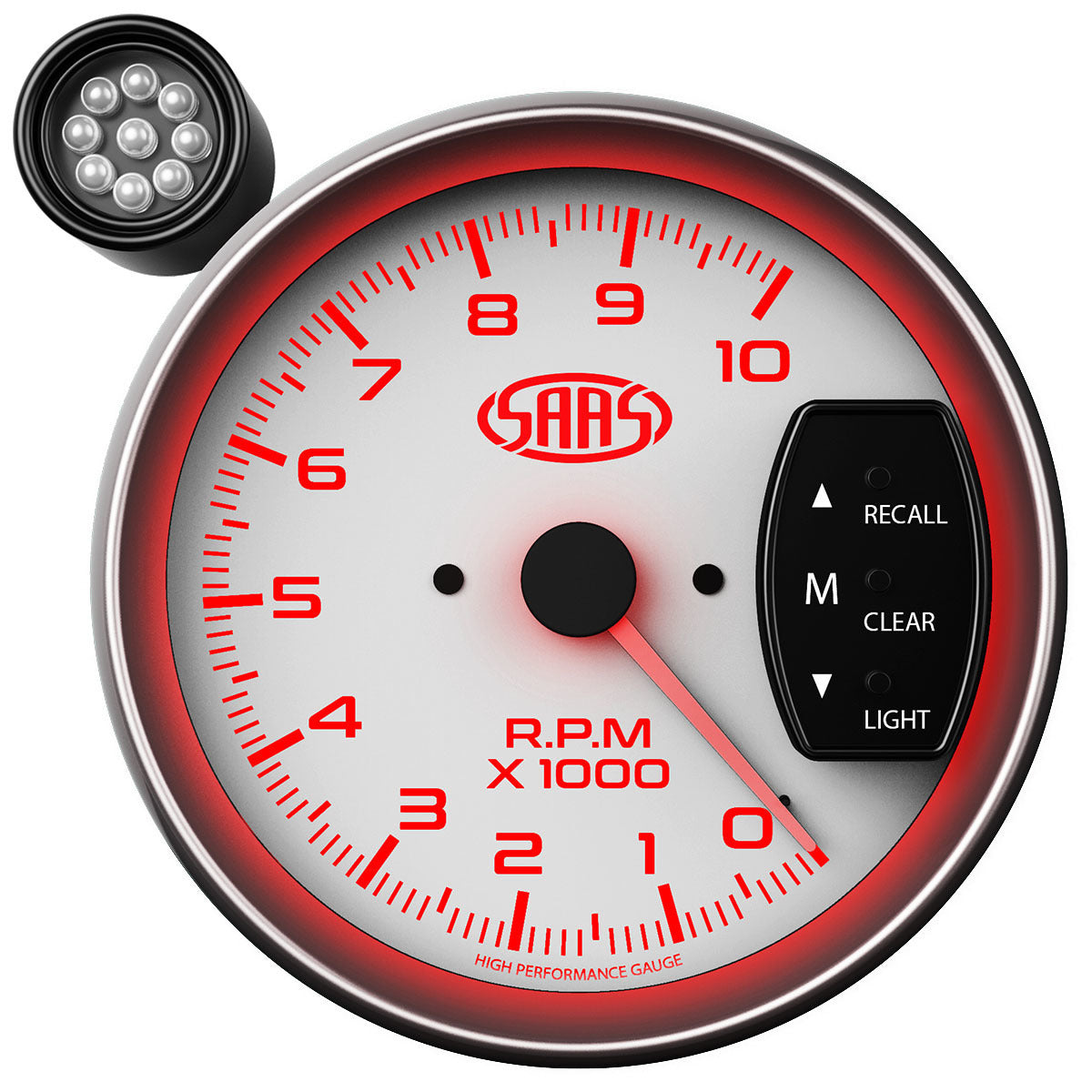 SAAS Tachometer 0-10K Shiftlite 5" White Muscle Series (SG-TAC5W)