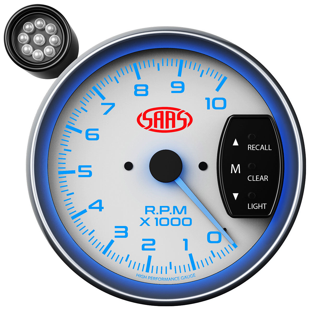 SAAS Tachometer 0-10K Shiftlite 5" White Muscle Series (SG-TAC5W)
