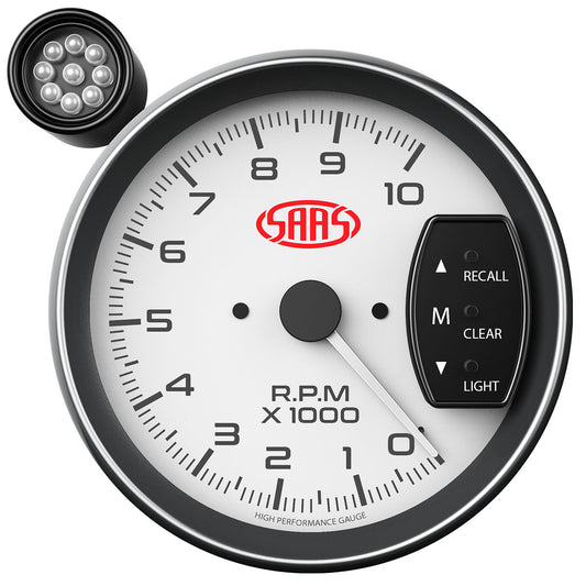 SAAS Tachometer 0-10K Shiftlite 5" White Muscle Series (SG-TAC5W)