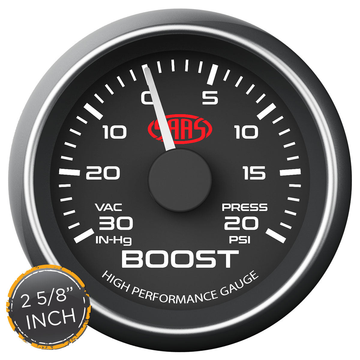 SAAS Boost Gauge 30inHg-20psi 2 5/8 inch Black Muscle Series (SG-TB258B)