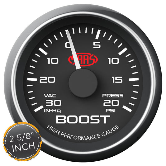 SAAS Boost Gauge 30inHg-20psi 2 5/8 inch Black Muscle Series (SG-TB258B)