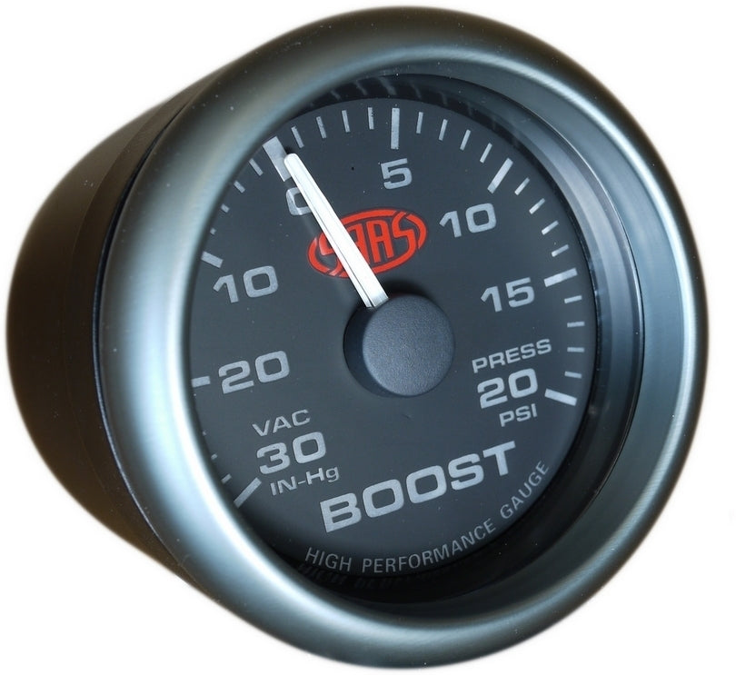 SAAS Boost Gauge 30inHg-20psi 2 5/8 inch Black Muscle Series (SG-TB258B)