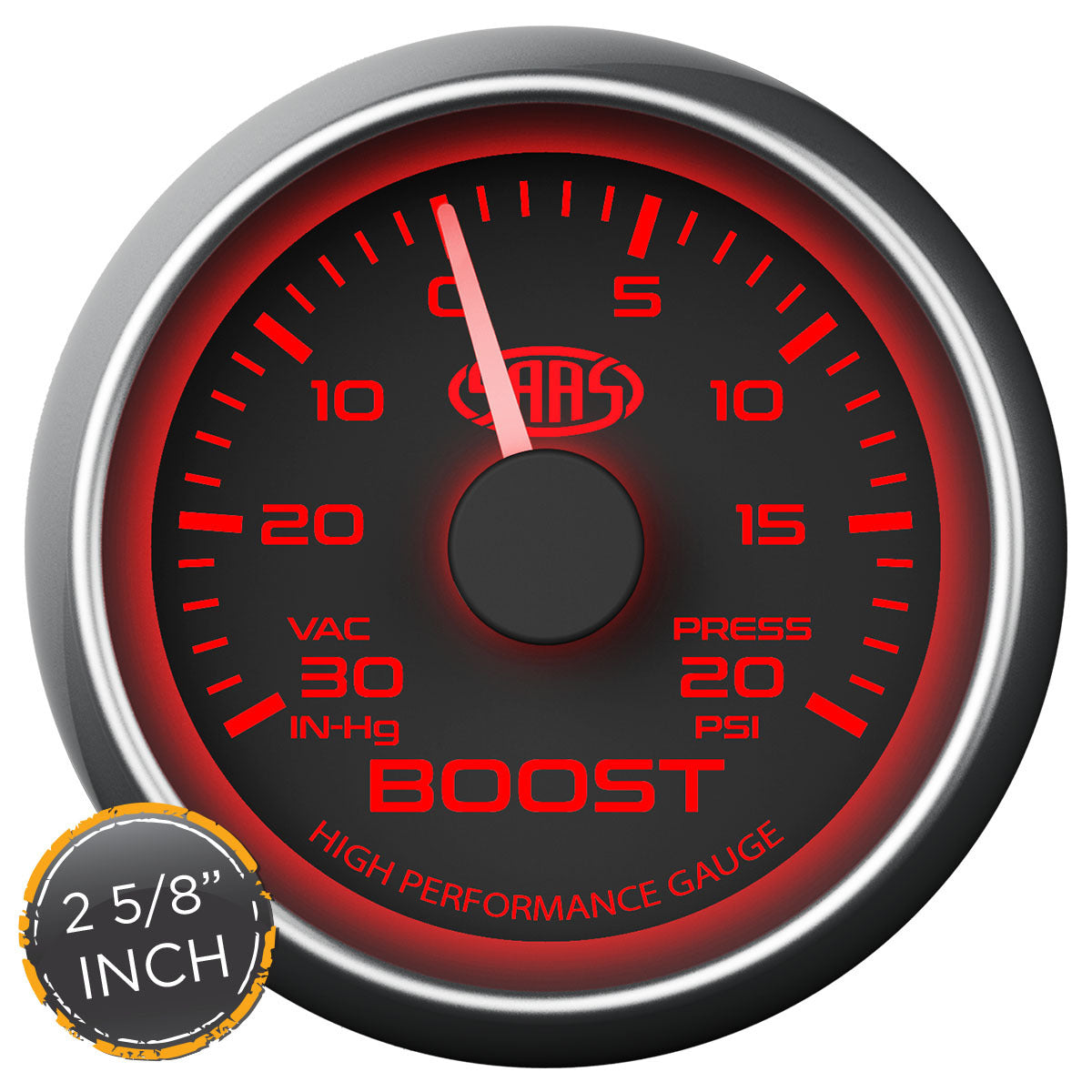 SAAS Boost Gauge 30inHg-20psi 2 5/8 inch Black Muscle Series (SG-TB258B)