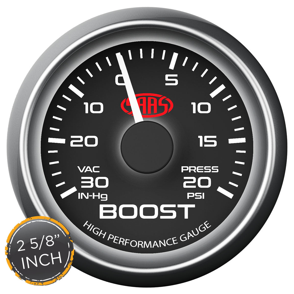 SAAS Boost Gauge 30inHg-20psi 2 5/8 inch Black Muscle Series (SG-TB258B)