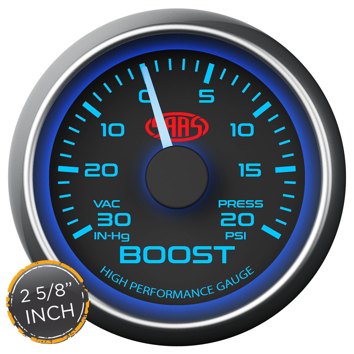 SAAS Boost Gauge 30inHg-20psi 2 5/8 inch Black Muscle Series (SG-TB258B)