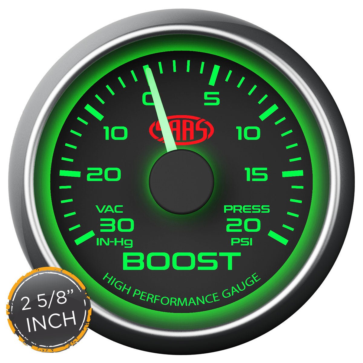 SAAS Boost Gauge 30inHg-20psi 2 5/8 inch Black Muscle Series (SG-TB258B)
