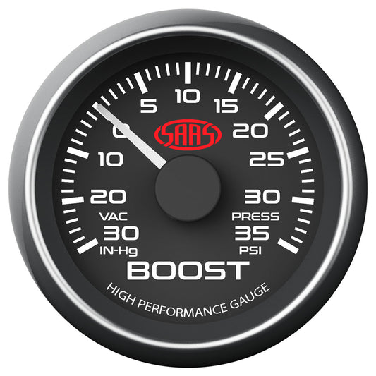 SAAS Boost Gauge 30inHg-35psi 52mm Black Muscle Series (SG-TB52B1)