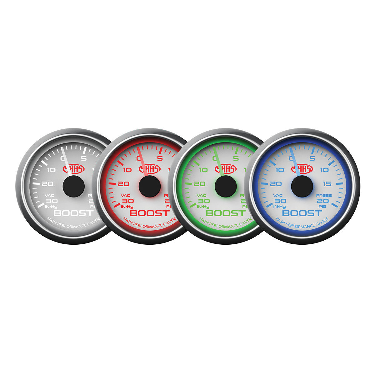 SAAS Boost Gauge 30inHg-20psi 52mm White Muscle Series (SG-TB52W)