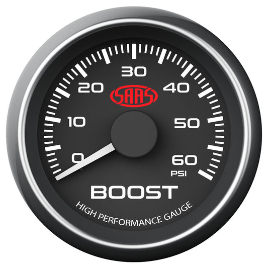 SAAS Boost Gauge Diesel 0-60 psi 52mm Black Muscle Series (SG-TBD52B2)