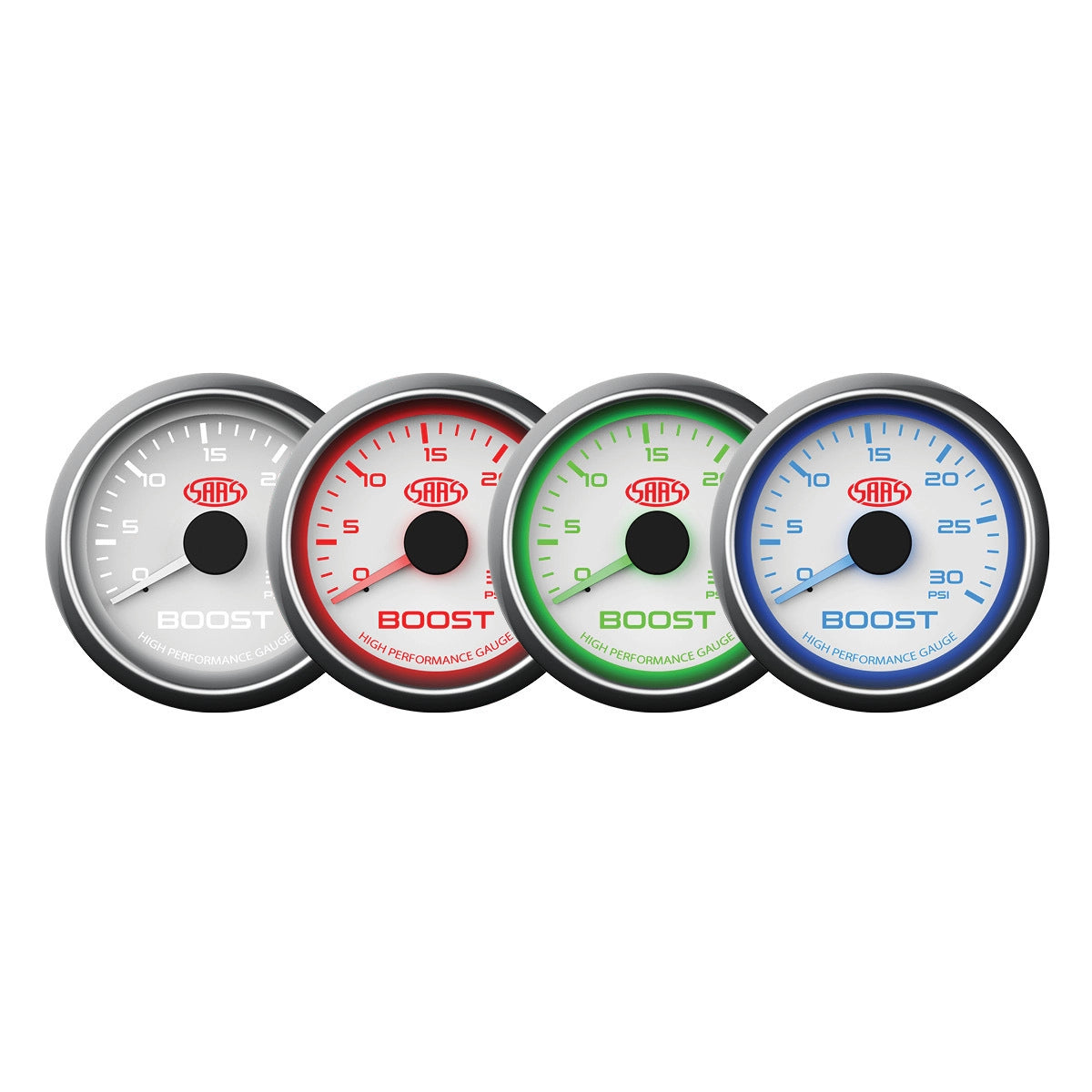 SAAS Boost Gauge Diesel 0-30 psi 52mm White Muscle Series (SG-TBD52W)