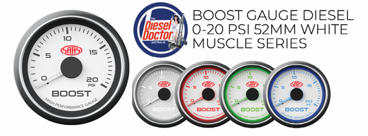 SAAS TURBO BOOST GAUGE 52MM 2" 20PSI WHITE FACE