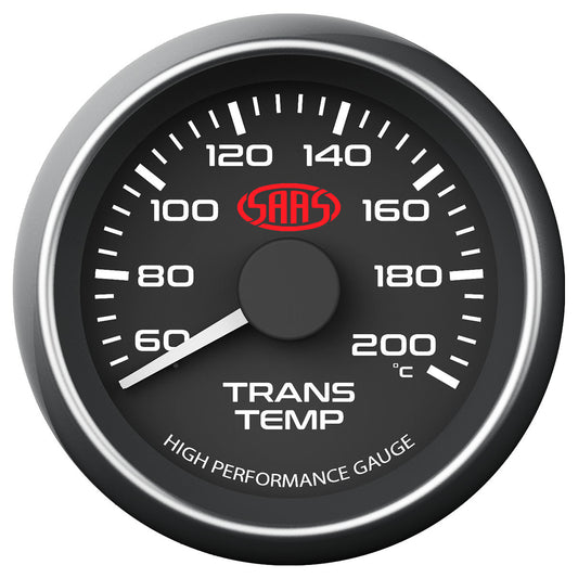 SAAS Trans Oil Temp Gauge 60°-200° 52mm Black Muscle Series (SG-TT52B)