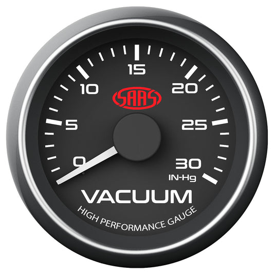 SAAS Vacuum Gauge 0-30inHg 52mm Black Muscle Series (SG-VAC52B)