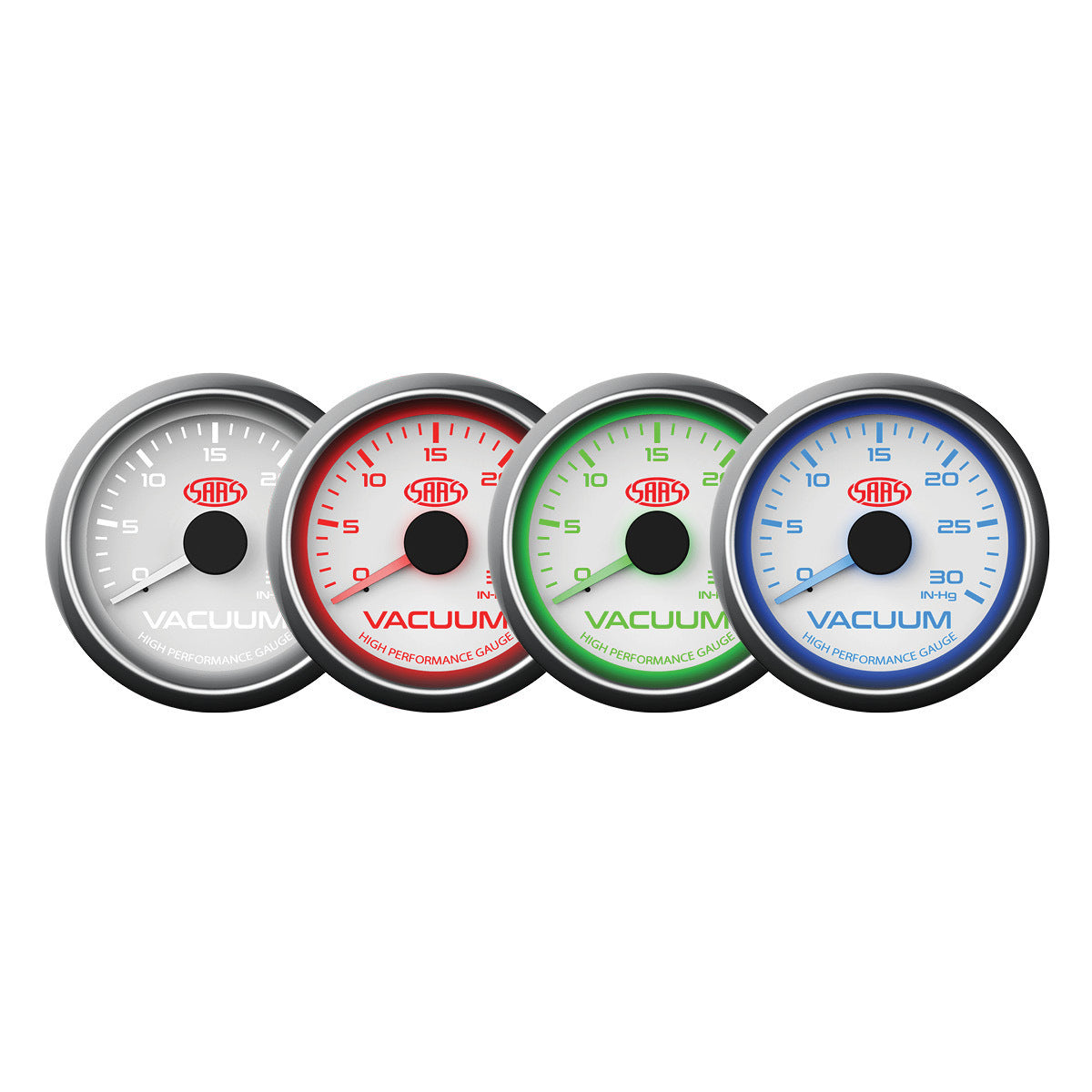 SAAS Vacuum Gauge 0-30inHg 52mm White Muscle Series (SG-VAC52W)