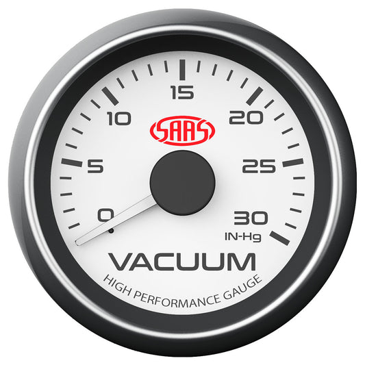 SAAS Vacuum Gauge 0-30inHg 52mm White Muscle Series (SG-VAC52W)