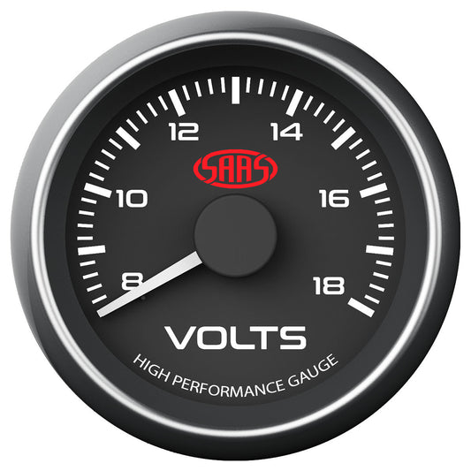 SAAS Volt Gauge 8v-18v 52mm Black Muscle Series (SG-VLT52B)