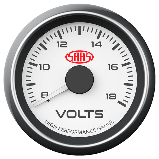 SAAS Volt Gauge 8v-18v 52mm White Muscle Series (SG-VLT52W)