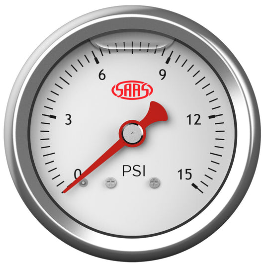 SAAS Fuel Press Gauge 15 Psi Liquid Filled 41mm White (SG15W)