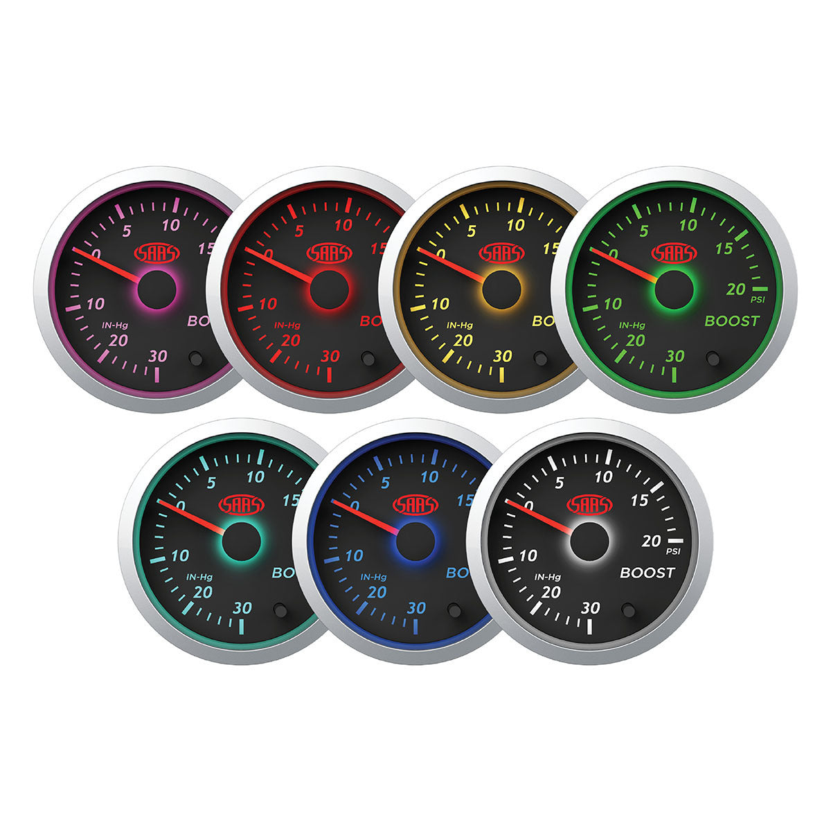 SAAS Boost Gauge 30inHg-20psi 52mm Black Street Series (SG21210)