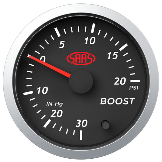 SAAS Boost Gauge 30inHg-20psi 52mm Black Street Series (SG21210)