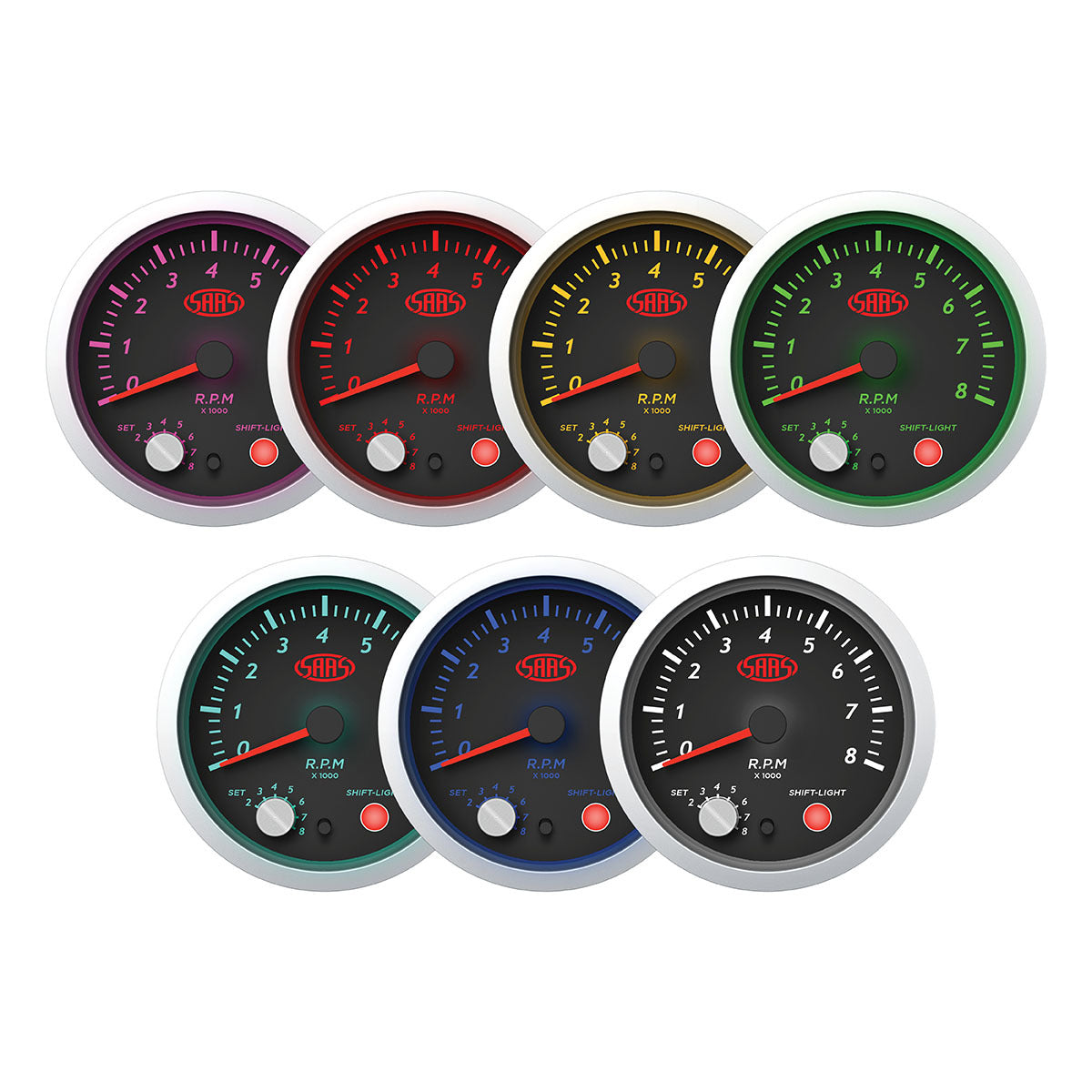 SAAS Tachometer Petrol 0-8K Shiftlight 3 1/2" 89mm Black Street Series (SG21261)