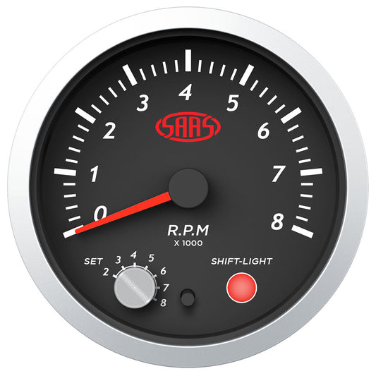 SAAS Tachometer Petrol 0-8K Shiftlight 3 1/2" 89mm Black Street Series (SG21261)