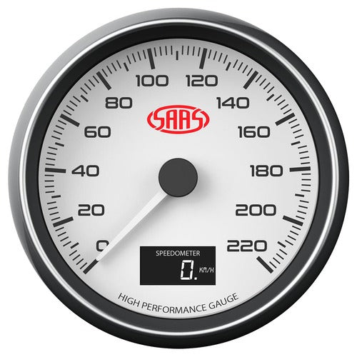 SAAS Speedometer 0-220 KPH 3 1/2" 89mm In Dash White Muscle Series (SG31631)