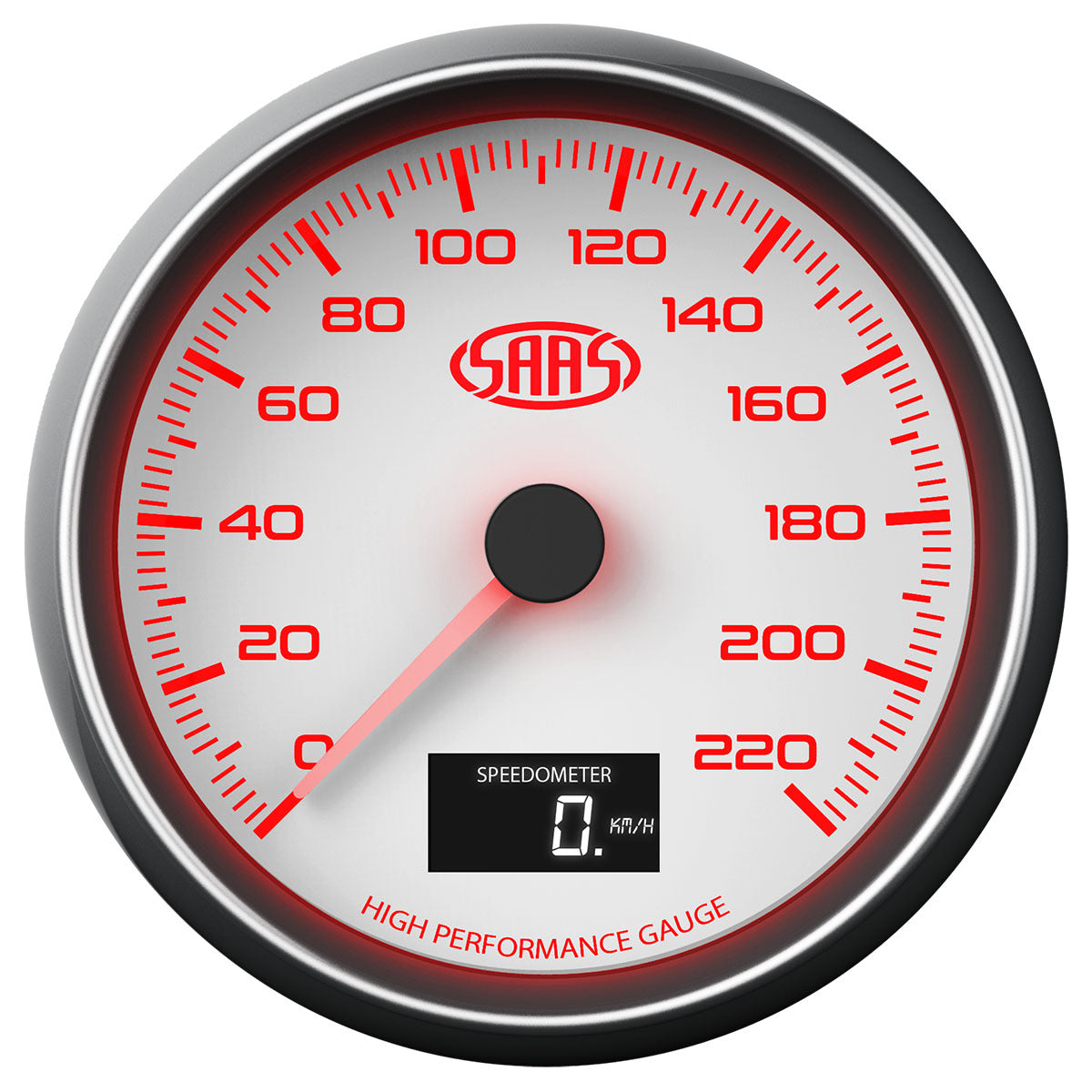 SAAS Speedometer 0-220 KPH 3 1/2" 89mm In Dash White Muscle Series (SG31631)