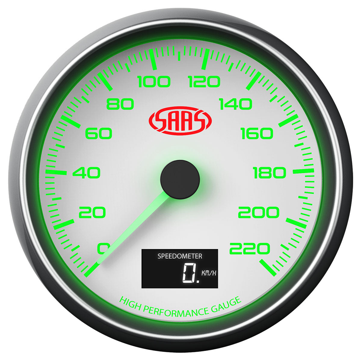 SAAS Speedometer 0-220 KPH 3 1/2" 89mm In Dash White Muscle Series (SG31631)