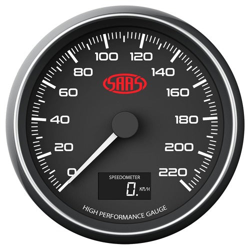 SAAS Speedometer 220 KPH 3 1/2" 89mm In Dash Black Muscle Series (SG31632)