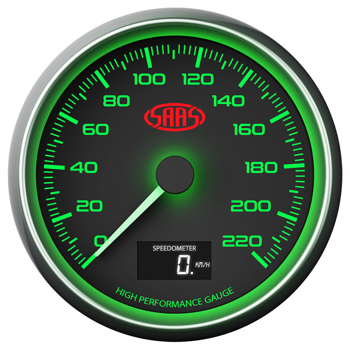 SAAS Speedometer 220 KPH 3 1/2" 89mm In Dash Black Muscle Series (SG31632)