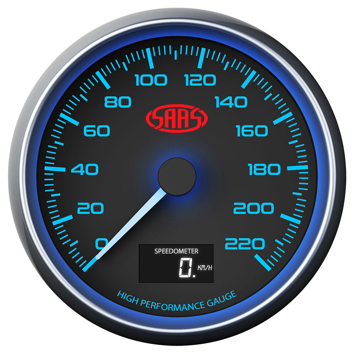 SAAS Speedometer 220 KPH 3 1/2" 89mm In Dash Black Muscle Series (SG31632)