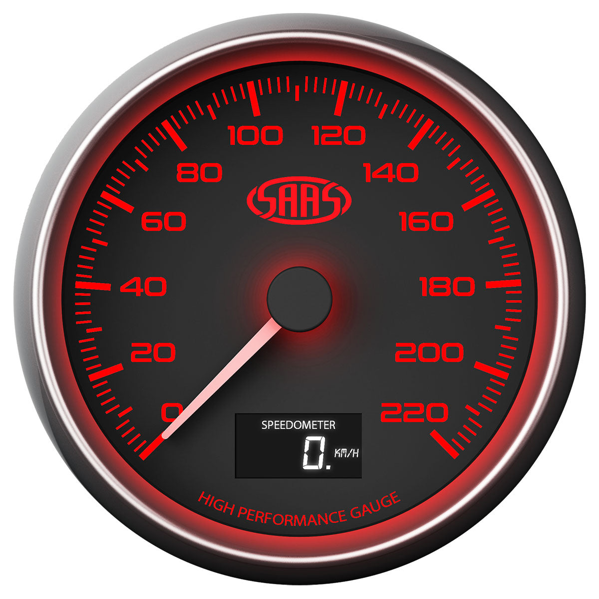 SAAS Speedometer 220 KPH 3 1/2" 89mm In Dash Black Muscle Series (SG31632)
